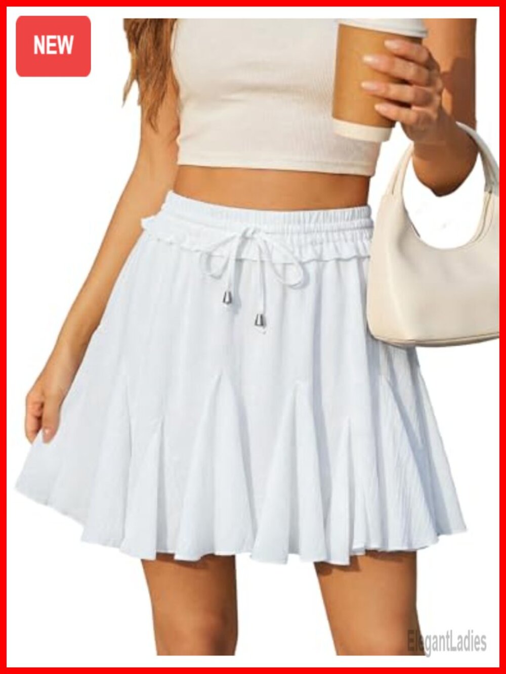 Women's Pleated Ruffle Mini Skort with Built-in Shorts High Waist A-Line